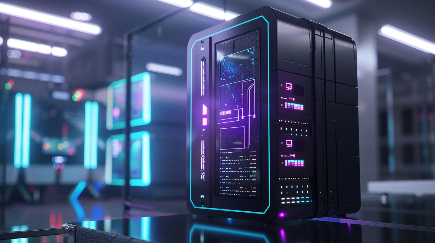 Air-Gapped RAG Appliance — secure AI server with edge-lit chassis in a data center environment